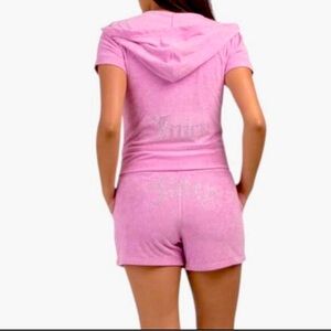 Juicy Couture Y2K OG Bling Velour Hoodie & Shorts Track Suit, Size XL, NWT
